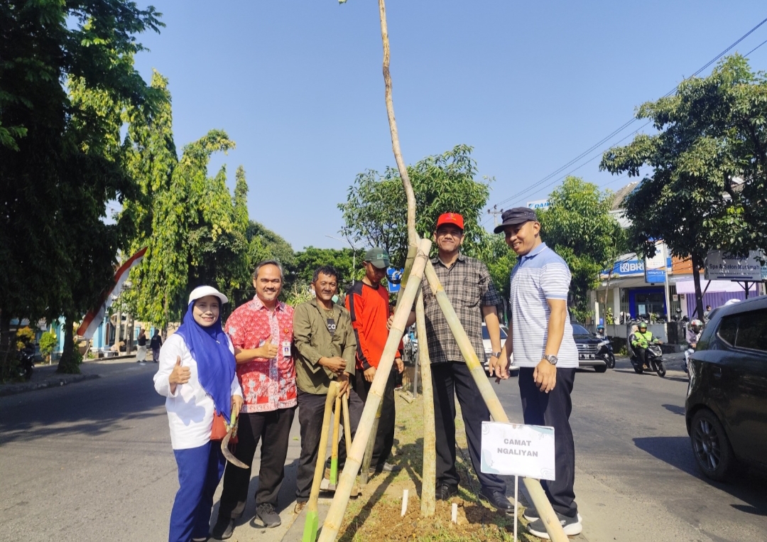 Kolaborasi DLH, DPU, Disperkim dan Kecamatan Ngaliyan tanam 75 pohon Tabebuya di Jalan Prof. Hamka. (dok Istimewa)