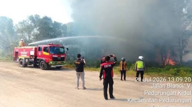 Lahan Sido Muncul Tembalang Terbakar, Damkar Sigap Atasi Api