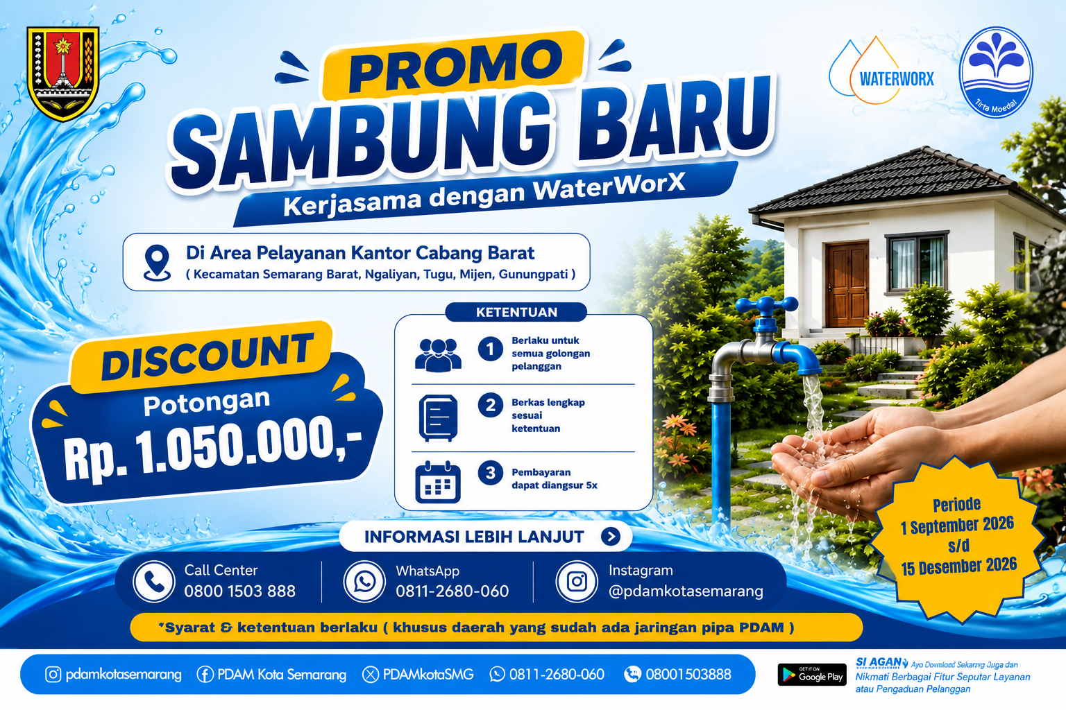 Promo Sambung Baru Tirta Moedal hingga Rp1,05 Juta, Berlaku di 5 Wilayah Semarang